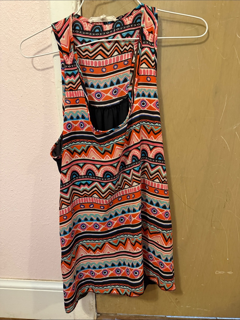 Sleeveless Mini Dress in Bold Orange & Black Tribal Print